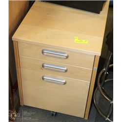 3 DRAWER WOOD TONE FILING CABINET ON WHEELS