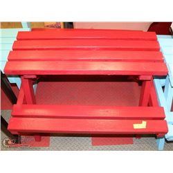 RED CHILDRENS PICNIC TABLE 34" X 33" X 24"H