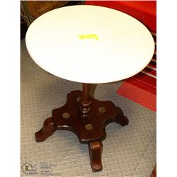 MARBLE TOP ACCENT TABLE WITH BRASS ACCENTS