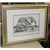 Image 1 : LARGE GOLD FRAMED ELEPHANT DRAWING SIGNED 20X24.