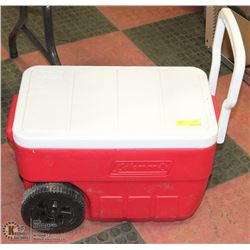 RED COLEMAN CAMP COOLER ON WHEELS