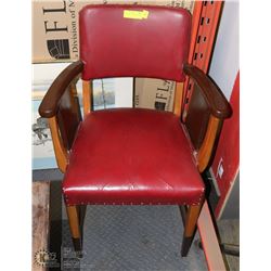 VINTAGE RED LEATHER ARM CHAIR.
