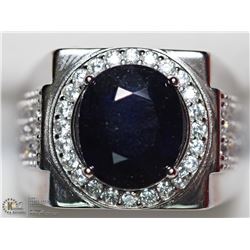 1) STERLING SILVER SAPPHIRE W/ CZ MEN'S RING