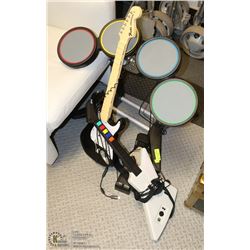 GUITAR HERO DRUM WITH 2 GUITAR HERO GUITARS