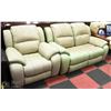 Image 1 : BEIGE LEATHER RECLINING 63" LOVE SEAT WITH 38"