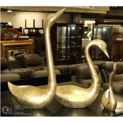 3 BRASS SWANS - 8", 12" & 18" TALL.