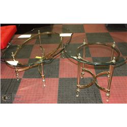 BRASS BASE GLASS TOP COFFEE TABLE & END TABLE.