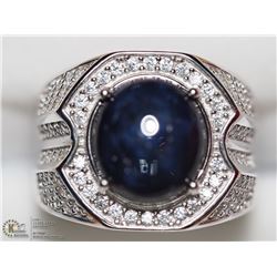 34) STERLING SILVER CZ LARGE SAPPHIRE MEN'S RING