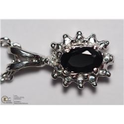 40) 14KT SAPPHIRE PENDANT W/ RHODIUM PLATED