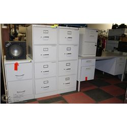 GROUP OF 4 ASSORTED FILING CABINETS WITH DESK