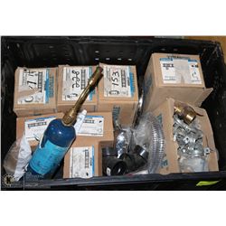 LARGE CRATE OF PLUMBING SUPPLIES.