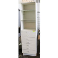WHITE WOODEN CABINET WITH DRAWERS APPROX 7' HIGH