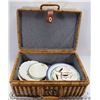 Image 1 : PICNIC BASKET WITH VINTAGE DISHES.