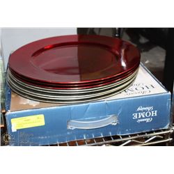 LOT OF RED & SILVER CHARGER 13" PLATES