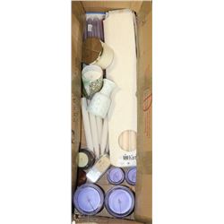 LARGE BOX OF CANDLES INCL BATH AND BODY WORKS,