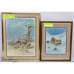 SET OF 2 FRAMED & SIGNED COLORED PRINTS BY