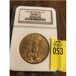 1908 $20 St. Gaudens Gold Coin