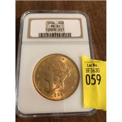 1896 $20 St. Gaudens Gold Coin