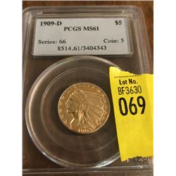 1909-D $5 Liberty Gold Coin