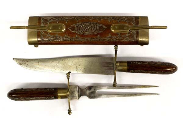 Vintage East India Carved Wood Brass Carving Set Antique Carving Set From India