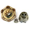 Image 1 : 3 Mexican Tonala Pottery, 2 Owls and 1 Small Plate