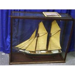 Gaff Rigged Schooner Model under Glass