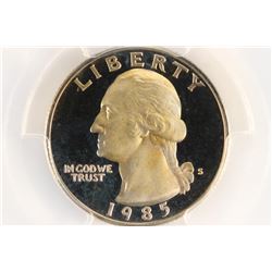 1985-S WASHINGTON QUARTER PCGS PR69 DCAM