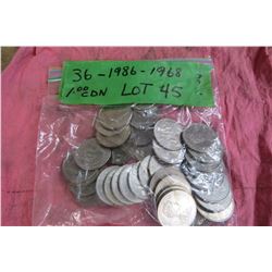 36 coins 1968 -1986 CAD $1.00 silver