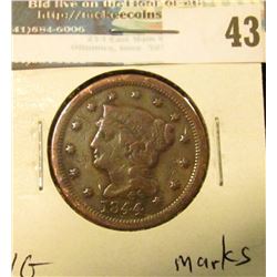 1844 U.S. Large Cent, VG, marks.