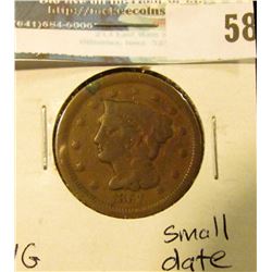 1857 U.S. Large Cent, VG, small date.