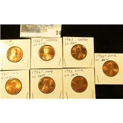 Seven-piece variety 1982 Copper and Copper-plated Zinc small and large Date Lincoln Cent Set, Red BU