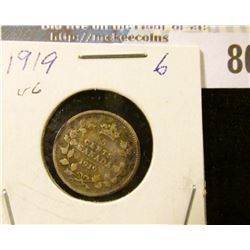 1919 Silver Canada Half Dime.