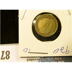 1920 Silver Canada Half Dime.