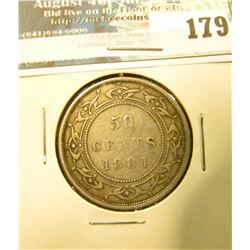 1881 Newfoundland Canada Silver Half Dollar. Fine.