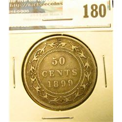 1899 narrow 9 variety Newfoundland Canada Silver Half Dollar. Fine.