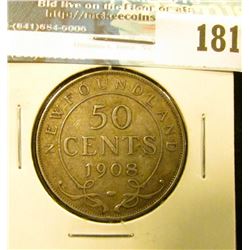 1908 Newfoundland Canada Silver Half Dollar. VF.