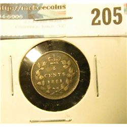 1881H Canada Five Cent Silver. VF.