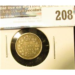 1891 Canada Five Cent Silver. VF, slight bend.