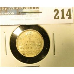1919 Canada Five Cent Silver. Original AU.