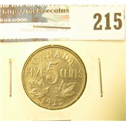 1922 Canada Nickel. Scarce date. EF.