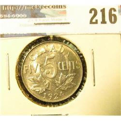 1924 Canada Nickel. Scarce date. Brilliant Uncirculated.