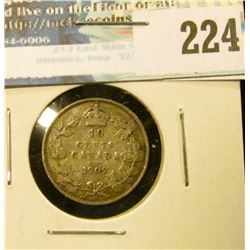 1909 Broad Leaves Canada Silver Dime. Good+.