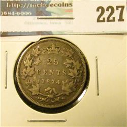 1874H Canada Silver Quarter. Fine.
