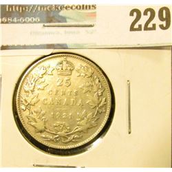 1921 Canada Silver Quarter. VG.