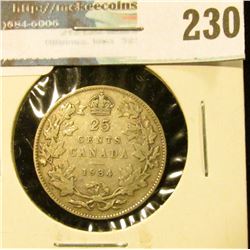 1934 Canada Silver Quarter. VG+