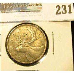 1938 Canada Silver Quarter. VF+.