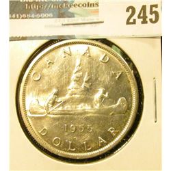 1955 Arnprior Gem BU Canada Silver Dollar. 1 1/2 Waterlines with die break obverse.