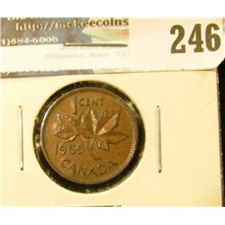 1955 No Shoulder Fold Canada Cent, Scarce, VF. Book $165.00.