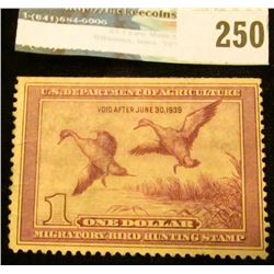 RW5 1938 Federal Migratory Bird Hunting and Conservation Stamp, not signed, partial gum.