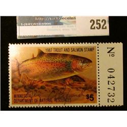 1987 Artist Signed Trout and Salmon Stamp Minnesota Department of Natural Resources. Mint condition,